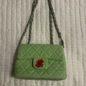 Green Denim Quilted Chain Shoulder Bag
